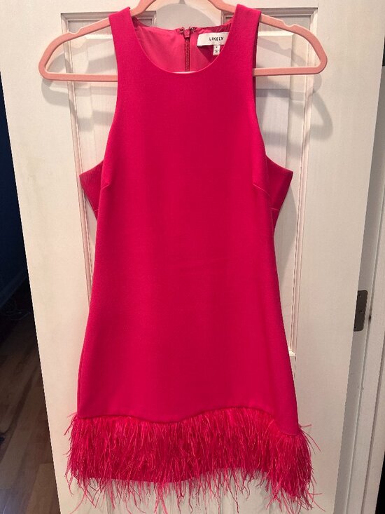 Likely Dresses & Skirts - Likely fuschia feather trimmed mini dress size 4